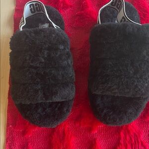 UGG Black Fluffy Slippers